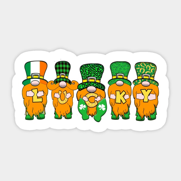 5 Cute Irish Gnomes Leprechauns Lucky Green Shamrocks Sticker by Kdeal12